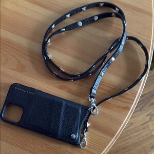 Bandolier Black Crossbody iPhone 11 Pro Case with Card Sleeve and Studded Strap